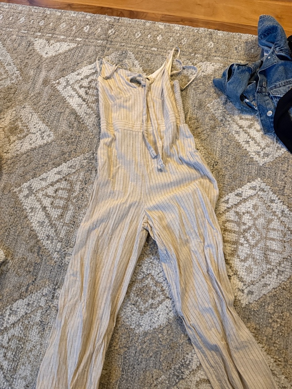 Japna Beige and White Striped Sleeveless Jumpsuit
